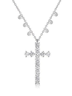Dainty Cross Pendant Necklace in Rhodium-Plated 925 Sterling Silver