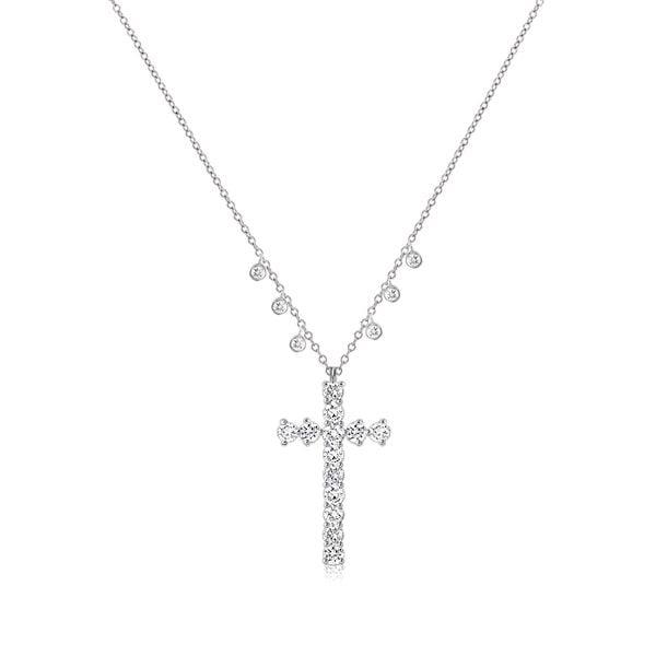 Dainty Cross Pendant Necklace in Rhodium-Plated 925 Sterling Silver
