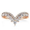 Rose Gold V-Shape Wedding Band - Simulated Diamond Round Cut