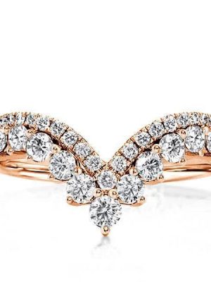 Rose Gold V-Shape Wedding Band - Simulated Diamond Round Cut