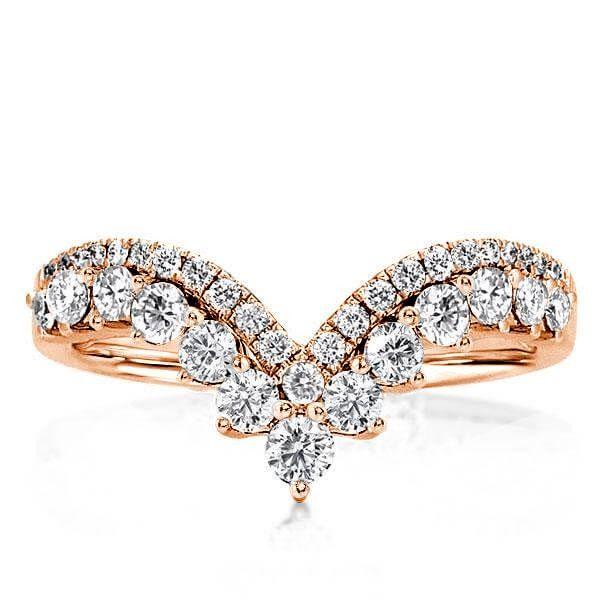 Rose Gold V-Shape Wedding Band - Simulated Diamond Round Cut