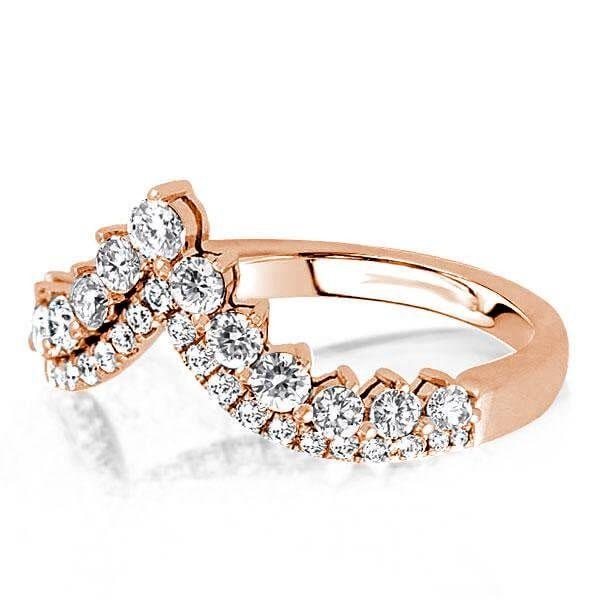 Rose Gold V-Shape Wedding Band - Simulated Diamond Round Cut