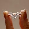 Rose Gold V-Shape Wedding Band - Simulated Diamond Round Cut