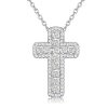Cushion Cut Halo Cross Necklace in Rhodium-Plated Sterling Silver