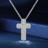 Cushion Cut Halo Cross Necklace in Rhodium-Plated Sterling Silver