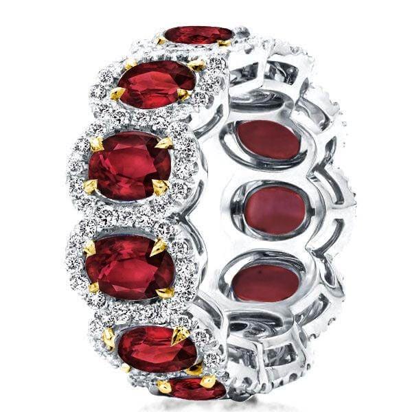 Oval Created Garnet Halo Eternity Wedding Band in Sterling Silver