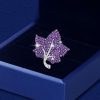 Amethyst Leaf Brooch in Sterling Silver - Pave Setting