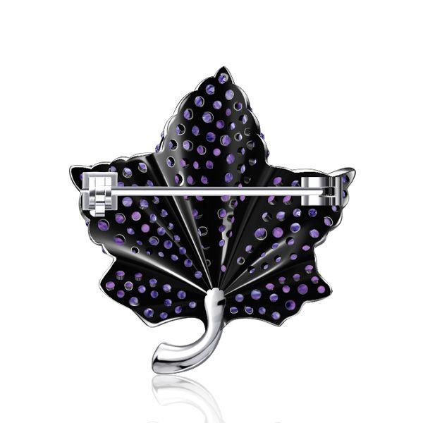 Amethyst Leaf Brooch in Sterling Silver - Pave Setting