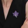 Amethyst Leaf Brooch in Sterling Silver - Pave Setting