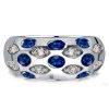 Vintage Blue Sapphire Wedding Band Dome Ring in 925 Sterling Silver