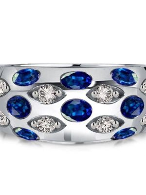 Vintage Blue Sapphire Wedding Band Dome Ring in 925 Sterling Silver