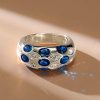 Vintage Blue Sapphire Wedding Band Dome Ring in 925 Sterling Silver