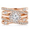 Rose Gold Halo Engagement Ring Set - Round Cut, Sterling Silver