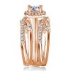 Rose Gold Halo Engagement Ring Set - Round Cut, Sterling Silver