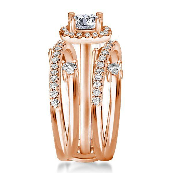Rose Gold Halo Engagement Ring Set - Round Cut, Sterling Silver