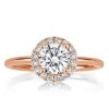 Rose Gold Halo Engagement Ring Set - Round Cut, Sterling Silver