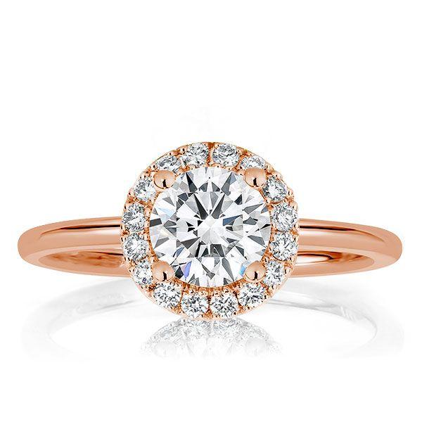 Rose Gold Halo Engagement Ring Set - Round Cut, Sterling Silver