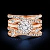 Rose Gold Halo Engagement Ring Set - Round Cut, Sterling Silver