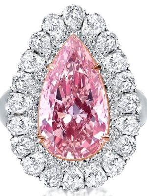 Pear Cut Pink Sapphire Engagement Ring, Two-Tone Halo, Sterling Silver