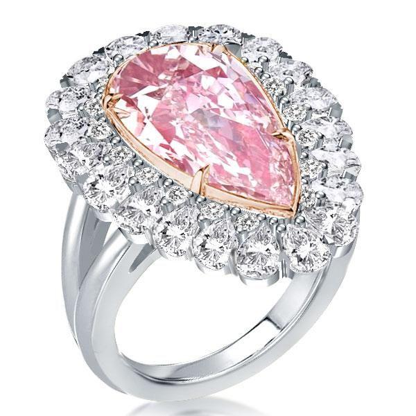 Pear Cut Pink Sapphire Engagement Ring, Two-Tone Halo, Sterling Silver