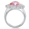 Pear Cut Pink Sapphire Engagement Ring, Two-Tone Halo, Sterling Silver