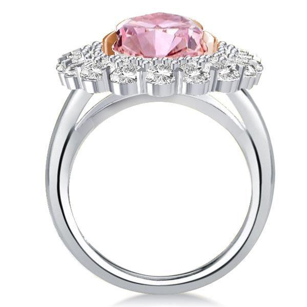 Pear Cut Pink Sapphire Engagement Ring, Two-Tone Halo, Sterling Silver