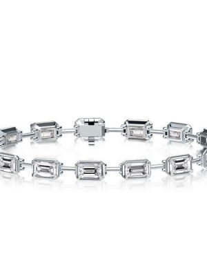 Emerald Cut White Sapphire Tennis Bracelet in Rhodium Plated 925 Sterling Silver