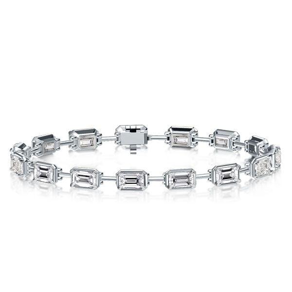 Emerald Cut White Sapphire Tennis Bracelet in Rhodium Plated 925 Sterling Silver