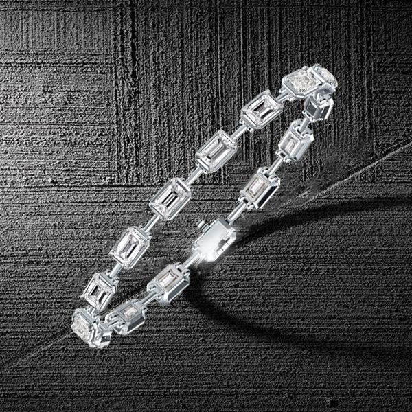 Emerald Cut White Sapphire Tennis Bracelet in Rhodium Plated 925 Sterling Silver