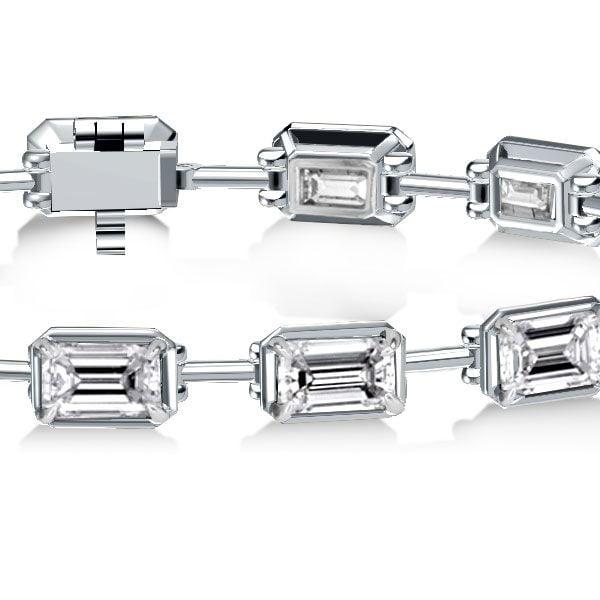 Emerald Cut White Sapphire Tennis Bracelet in Rhodium Plated 925 Sterling Silver
