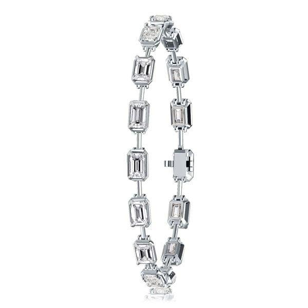 Emerald Cut White Sapphire Tennis Bracelet in Rhodium Plated 925 Sterling Silver