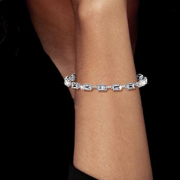 Emerald Cut White Sapphire Tennis Bracelet in Rhodium Plated 925 Sterling Silver