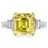 Asscher Cut Three Stone Engagement Ring in Yellow Gold Plated Sterling Silver with Milgrain Detail