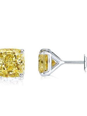 Yellow Topaz Cushion Cut Stud Earrings Sterling Silver - 4.00 CT. TW.