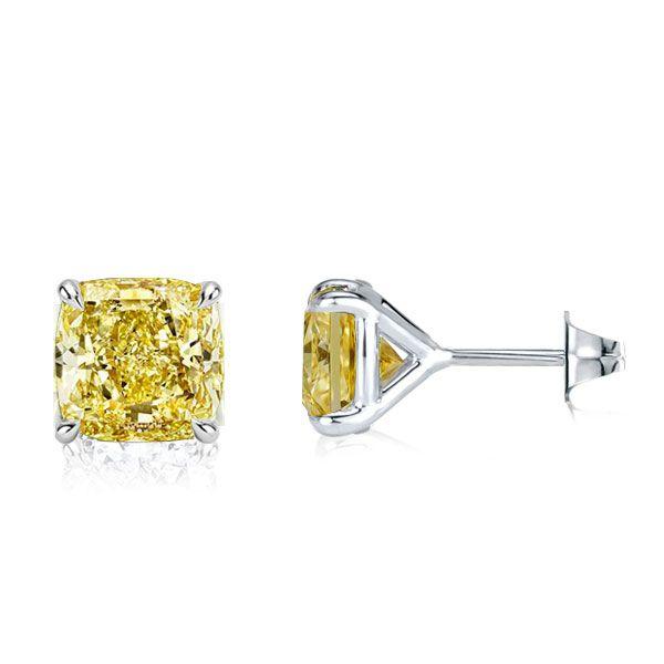 Yellow Topaz Cushion Cut Stud Earrings Sterling Silver - 4.00 CT. TW.