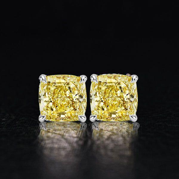 Yellow Topaz Cushion Cut Stud Earrings Sterling Silver - 4.00 CT. TW.