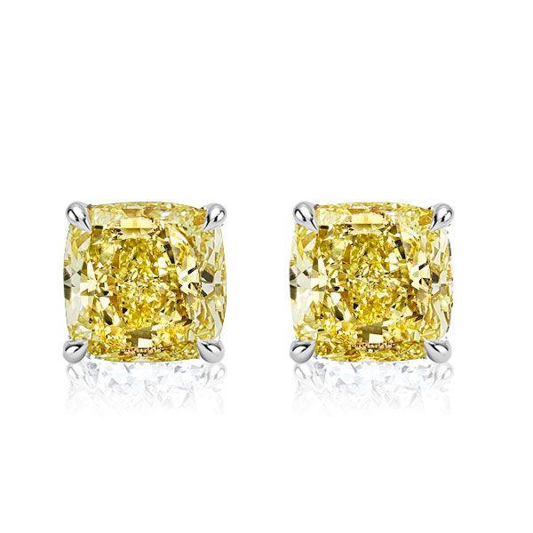 Yellow Topaz Cushion Cut Stud Earrings Sterling Silver - 4.00 CT. TW.