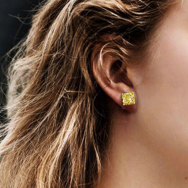 Yellow Topaz Cushion Cut Stud Earrings Sterling Silver - 4.00 CT. TW.