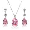 Pink Pear Sapphire Necklace & Earrings Set - 925 Sterling Silver