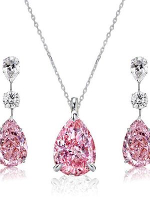 Pink Pear Sapphire Necklace & Earrings Set - 925 Sterling Silver