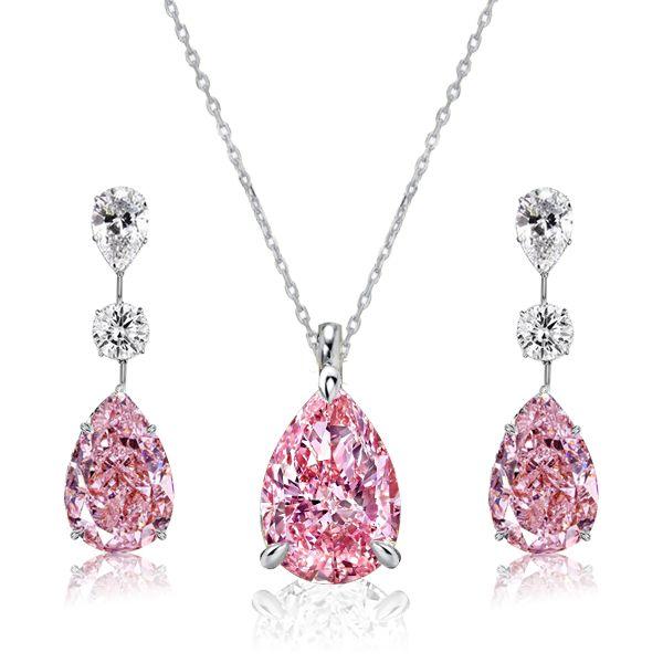 Pink Pear Sapphire Necklace & Earrings Set - 925 Sterling Silver