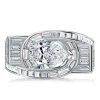 Vintage Pear Shaped White Sapphire Engagement Ring in Rhodium Plated Sterling Silver