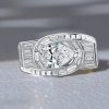 Vintage Pear Shaped White Sapphire Engagement Ring in Rhodium Plated Sterling Silver
