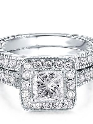 Halo Bridal Set - Sterling Silver & Created White Sapphire Engagement Ring