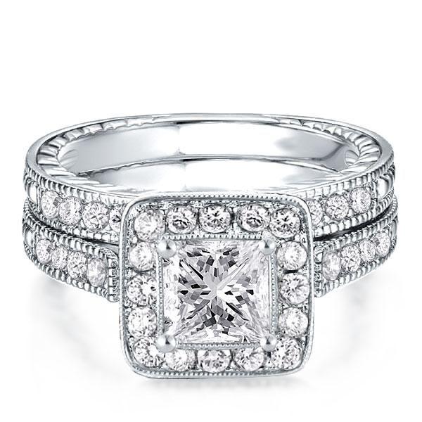 Halo Bridal Set - Sterling Silver & Created White Sapphire Engagement Ring