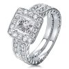 Halo Bridal Set - Sterling Silver & Created White Sapphire Engagement Ring