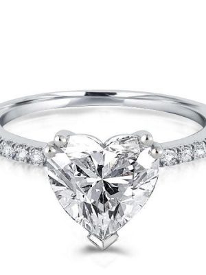 Classic Heart Created White Sapphire Engagement Ring in Sterling Silver with Rhodium Plating