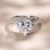 Classic Heart Created White Sapphire Engagement Ring in Sterling Silver with Rhodium Plating