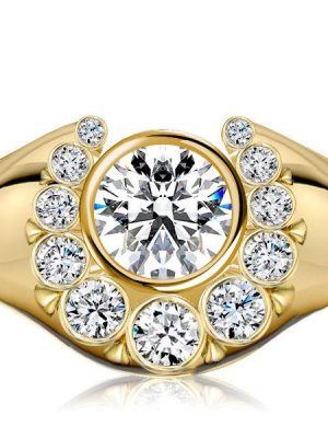 18K Gold Plated Sterling Silver Round Cut Cocktail Ring - Bezel Setting
