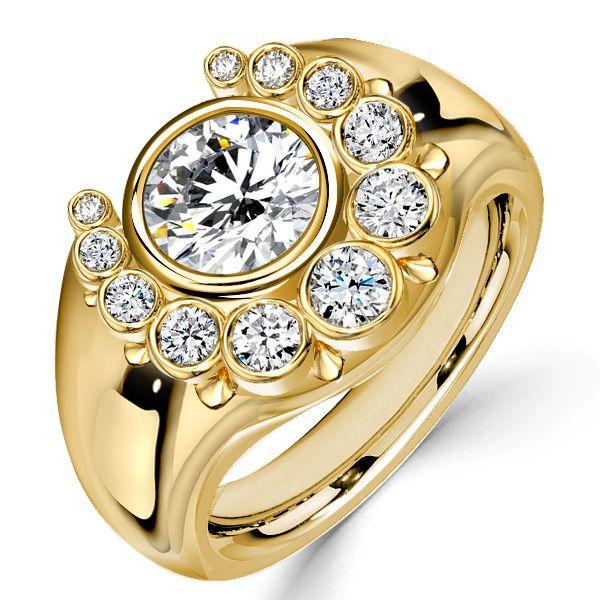 18K Gold Plated Sterling Silver Round Cut Cocktail Ring - Bezel Setting